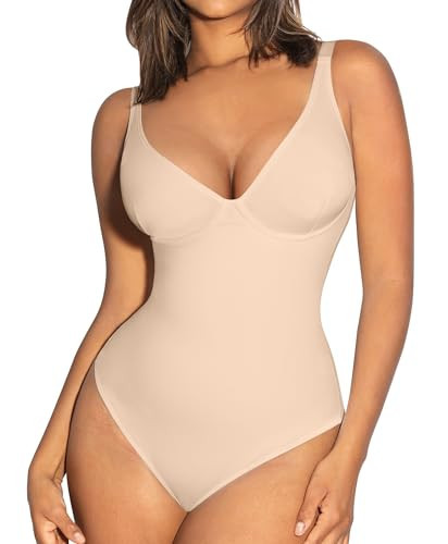FeelinGirl Shapewear Bodysuit for Women Tummy Control Body Shaper Deep V Neck Fashion Going Out Tops | Amazon (US)