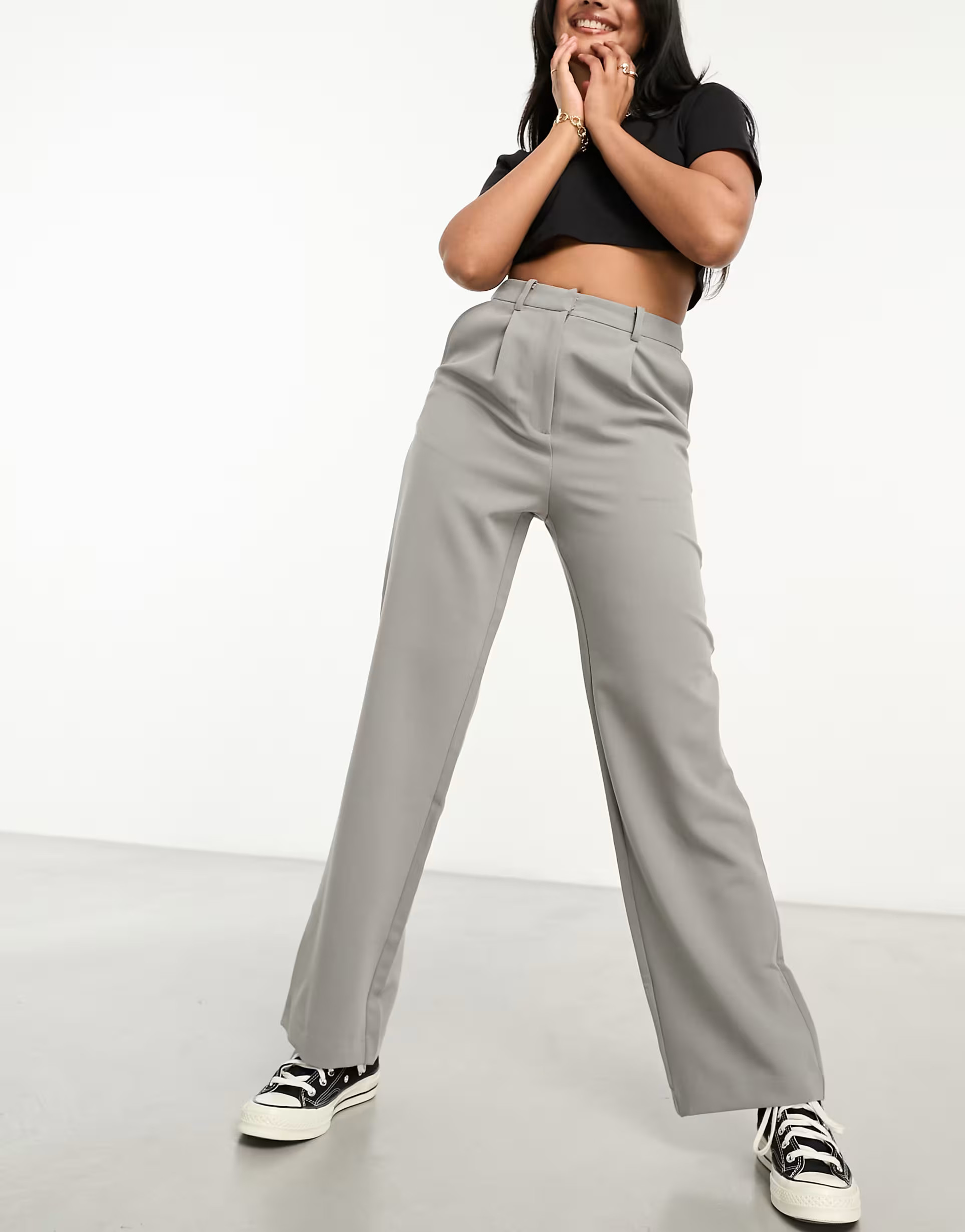 Pimkie tailored straight leg trousers in grey | ASOS | ASOS (Global)