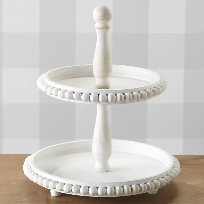 Lakeside Decorative Beaded Tabletop 2-Tier Cake Tray with Distressed Finish | Target