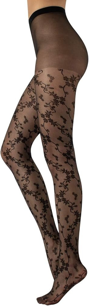 CALZITALY Fein Strumpfhose mit Blumenmuster | Fashion Gemusterte Strumpfhosen | Schwarz | S/M, L/... | Amazon (DE)