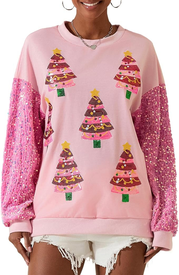 Amiblvowa Women Sequin Christmas Sweatshirt Nutcracker Santa Holiday Cute Graphic Sweater Crewnec... | Amazon (US)