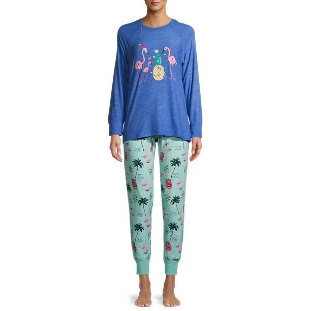 Matching Family Christmas Pajamas Women's and Women's Plus Flamingo Frost 2-Piece Pajama Set | Walmart (US)