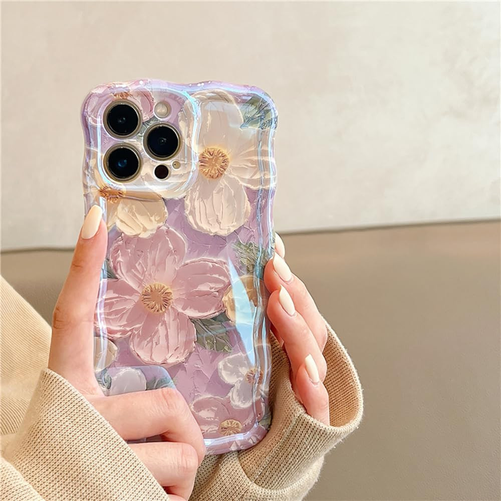 EYZUTAK Case for iPhone 13 Pro Max, Colorful Retro Oil Painting Printed Flower Laser Glossy Patte... | Amazon (US)