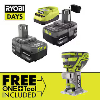 RYOBI ONE+ 18V Lithium-Ion 4.0 Ah Compact Battery (2-Pack) and Charger Kit with FREE Cordless ONE... | The Home Depot
