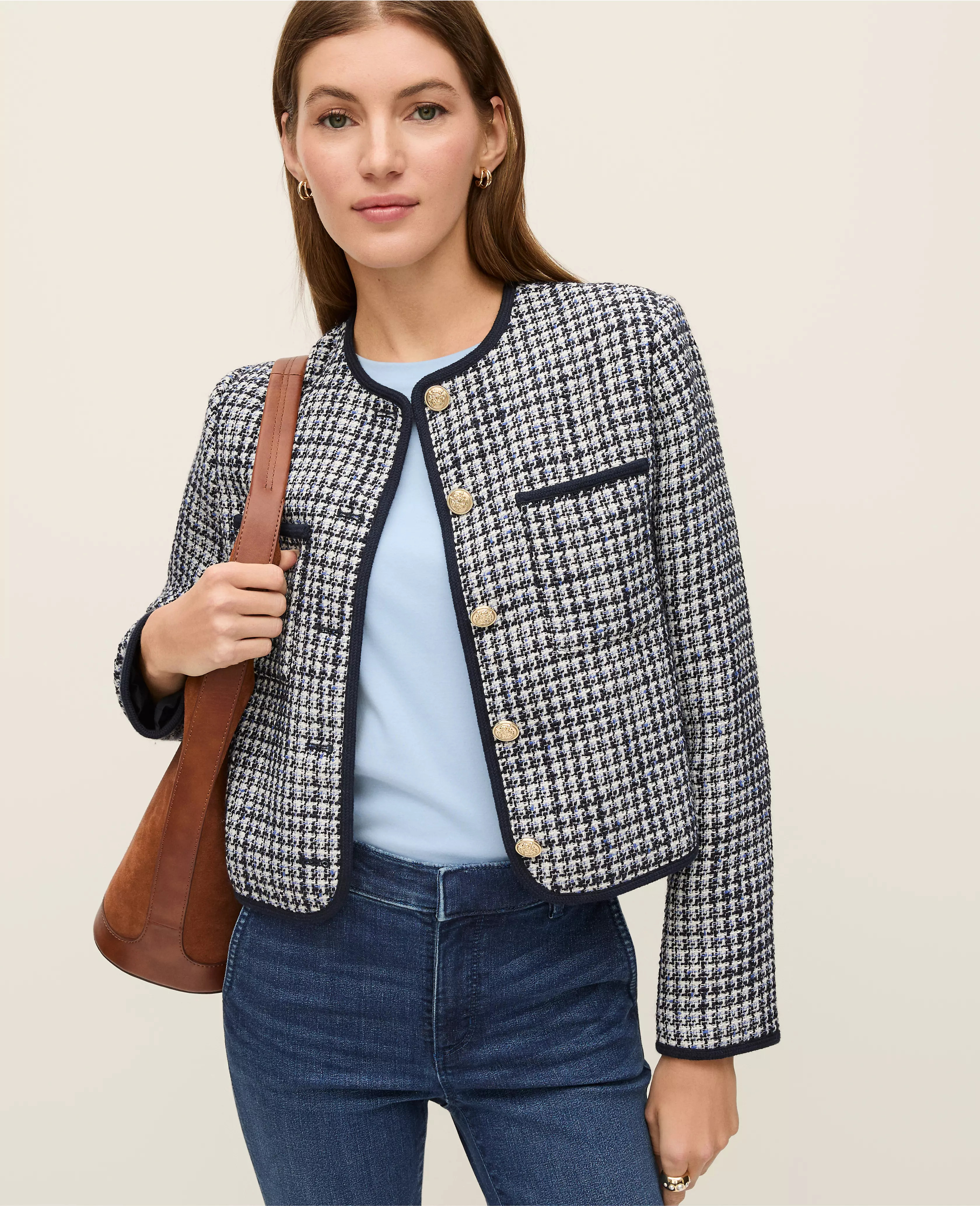 Weekend Collection Tweed Crew Neck Jacket | Ann Taylor