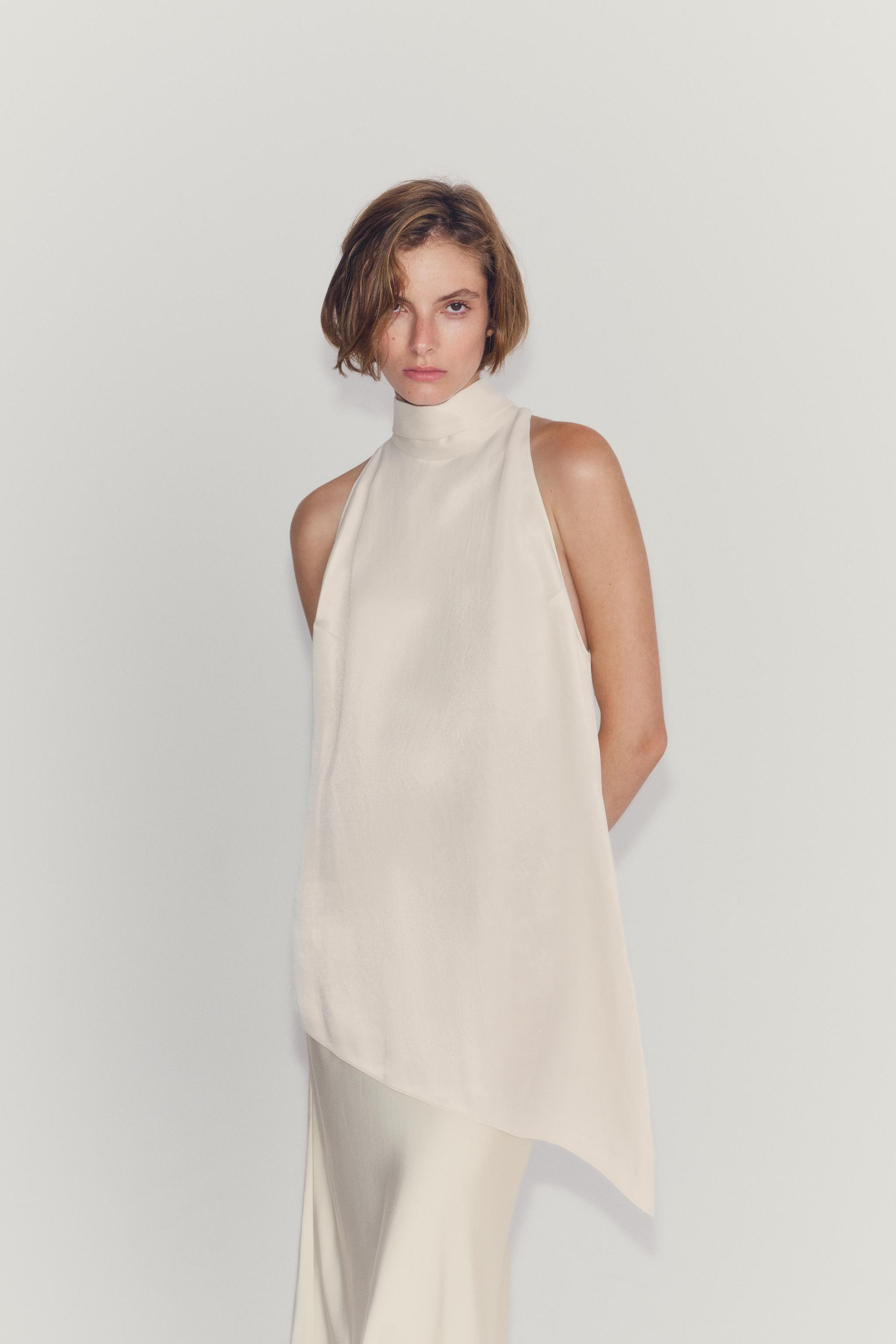 ZW COLLECTION ASYMMETRICAL TIE-NECK TOP | Zara US