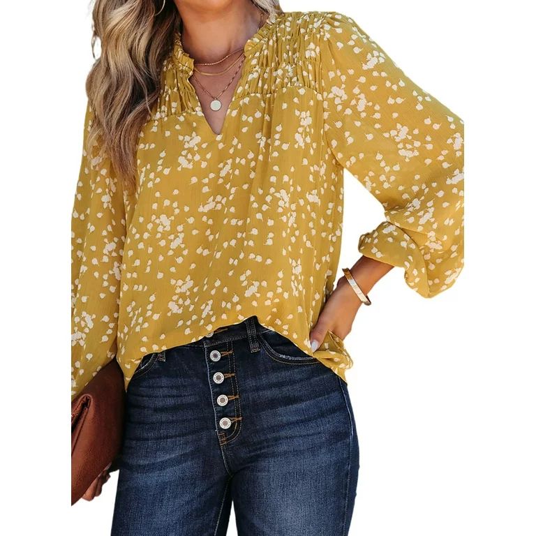 EVALESS Spring Tops for Women Long Sleeve Casual V Neck Boho Floral Printed Blouses Loose Spring ... | Walmart (US)