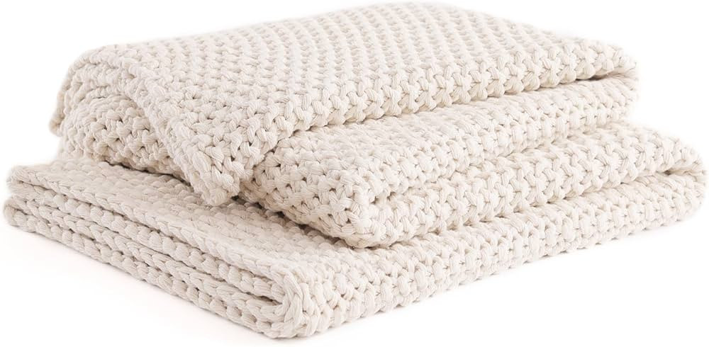 YnM Chunky Cotton Knit Throw Blanket, Cable Knit Throws for Bed Couch Sofa, Comfy & Relaxing, Dec... | Amazon (US)
