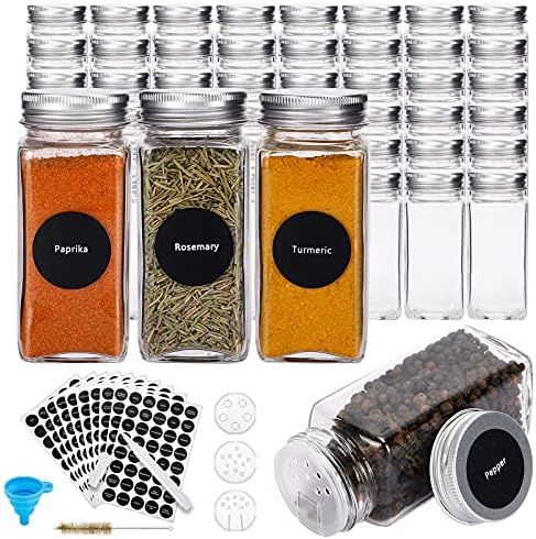 Hatoku 48 Pcs Glass Spice Jars, 4oz Empty Square Spice Bottles with 400 Spice Labels, Spice Containe | Amazon (US)