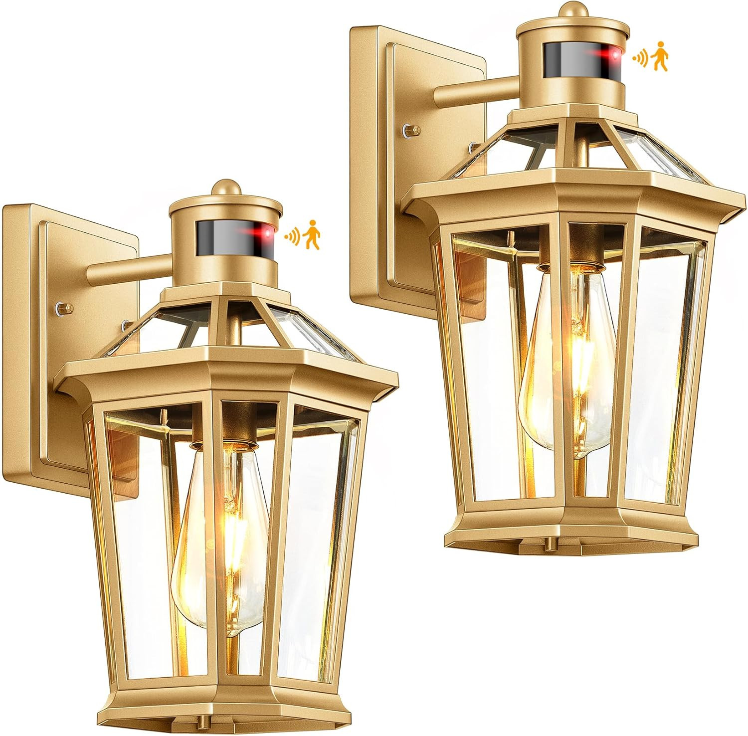VIANIS Outdoor Wall Lights Lantern, 2 Pack Gold Motion Sensor Proch Light, Dusk to Dawn Weather R... | Amazon (US)
