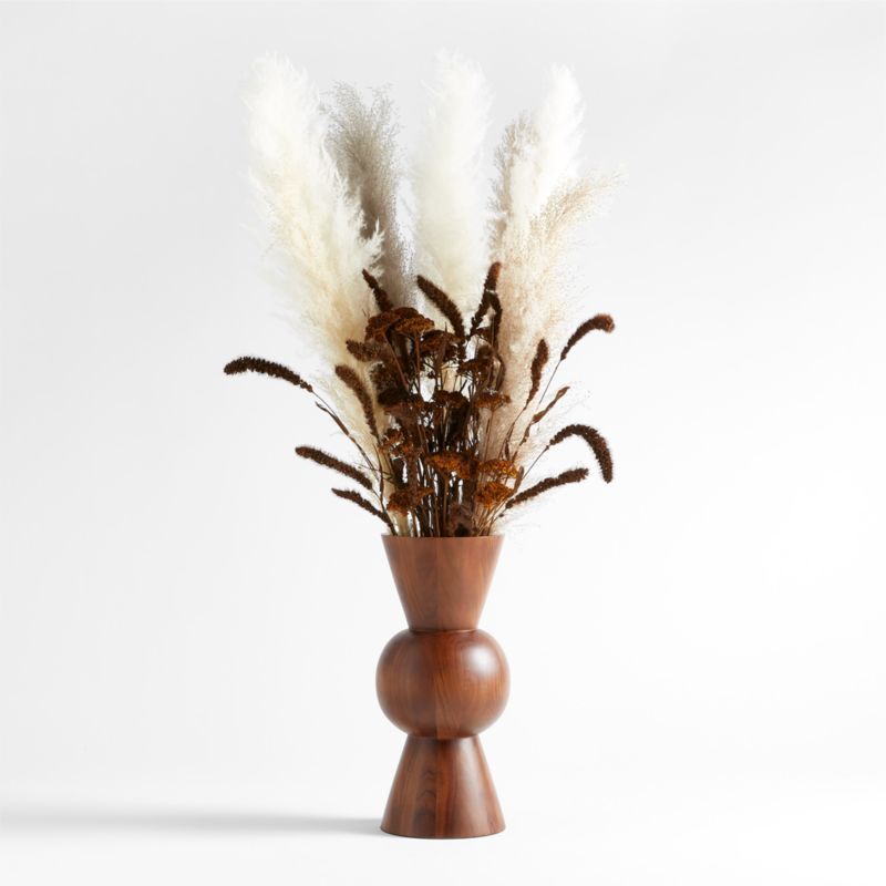 Dried Brown Yarrow Flower Arrangement in Century Walnut Wood Vase | Crate & Barrel | Crate & Barrel
