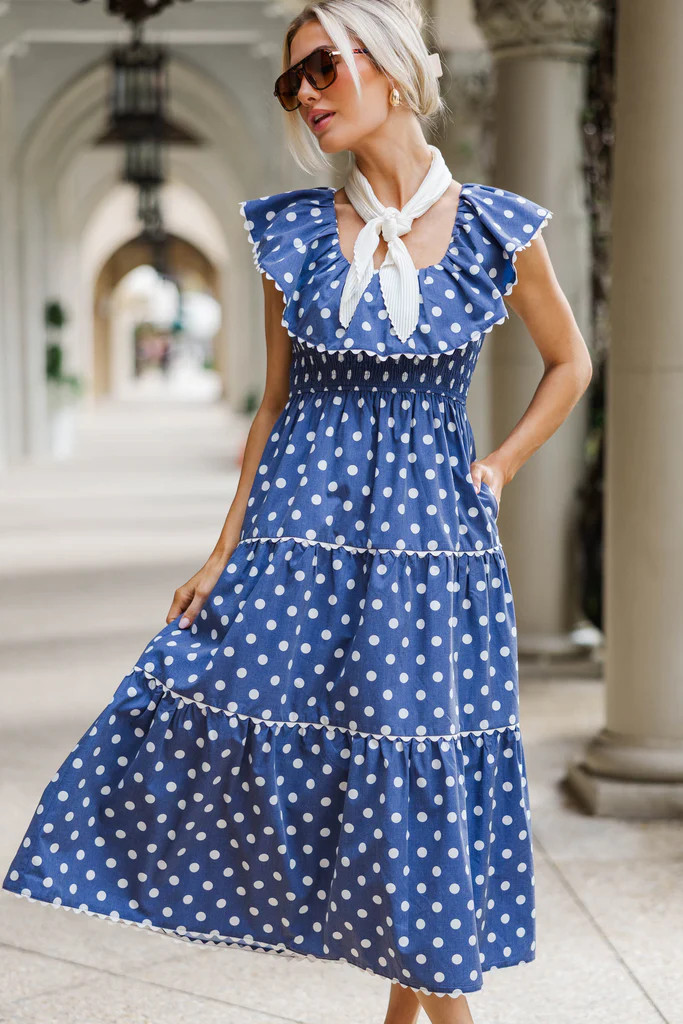 Long Time No See Navy Polka Dot Midi Dress | The Mint Julep Boutique