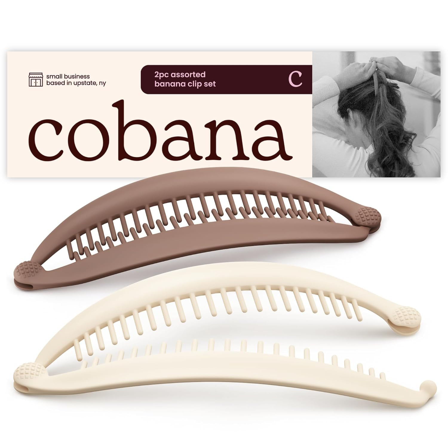Cobana Banana Clip – Large 6'' Volumizing Hair Clip for Medium to Thick Hair – Secure Hold, No Crease, No Breakage – Hair Accessories for Women, Set of 2 (Neutral) | Amazon (US)