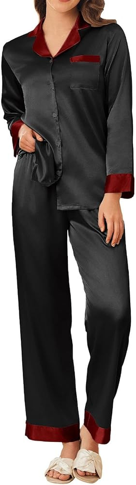 Ekouaer Silk Pajamas for Women Long Sleeve Satin Pajama Set Silky Pj Sets 2 Piece Button Down Lou... | Amazon (US)