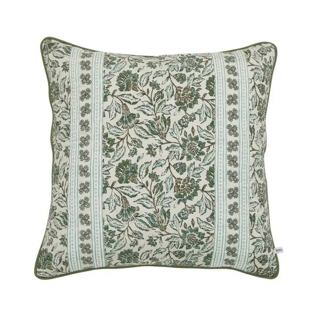 Better Homes & Gardens 20" x 20" Sage Green Block Print Floral Reversible Cotton Decorative Pillo... | Walmart (US)