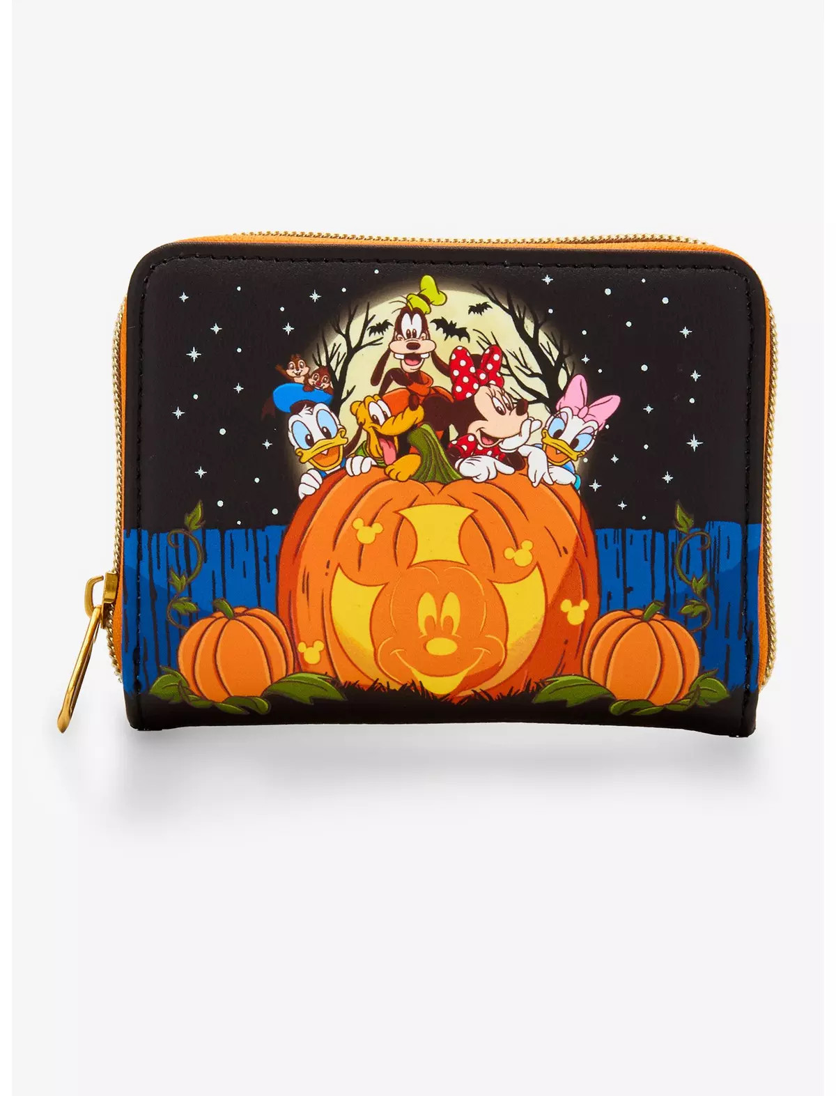 Loungefly Disney Mickey Mouse & Friends Halloween Glow-In-The-Dark Pumpkin Mini Zipper Wallet | Hot Topic