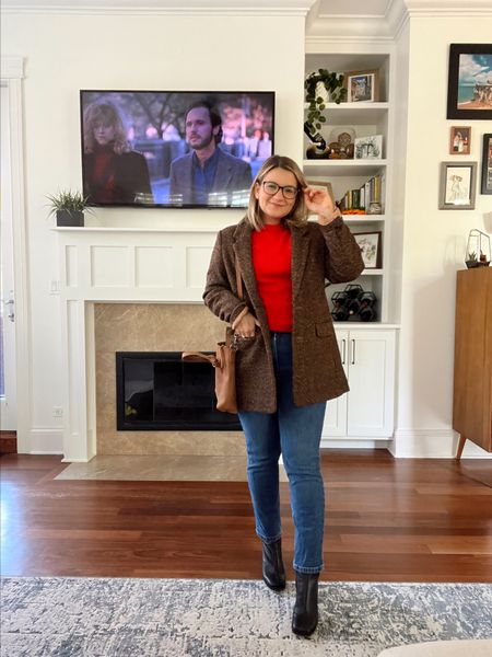 When Harry Met Sally Outfit, Meg Ryan Fall
Blazer - small
Red sweater - XS (runs big!)
Jeans - sizes up to 27 (usually 26 or 27)
Boots - true to size

#LTKSeasonal #LTKHalloween #LTKunder100