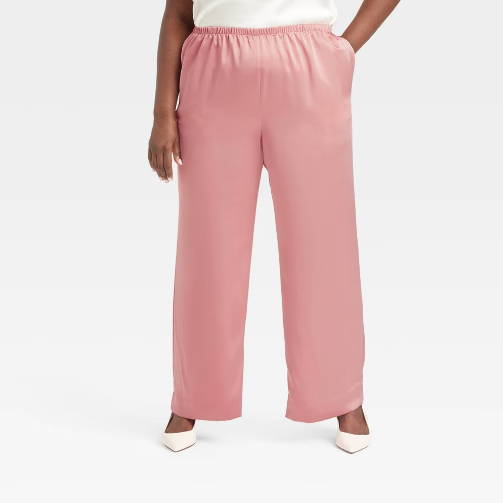 Women's Mid-Rise Straight Leg Satin Pull-On Pants - A New Day | eBay US
