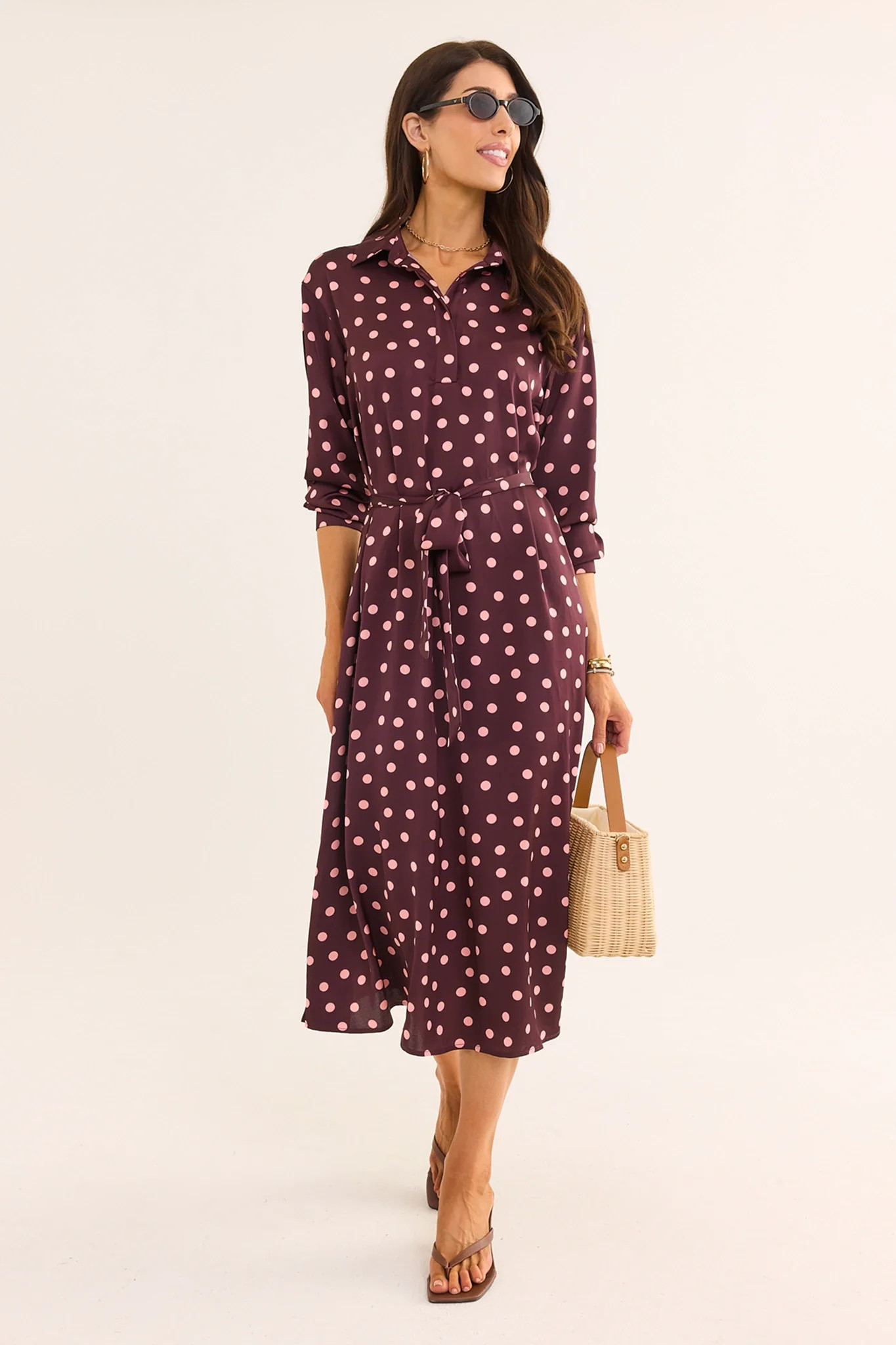 Brown Polka Dot Midi Dress | Avara