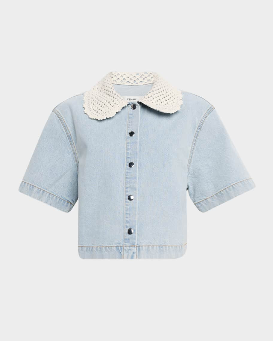 FRAME The Crochet Collar Shirt | Neiman Marcus
