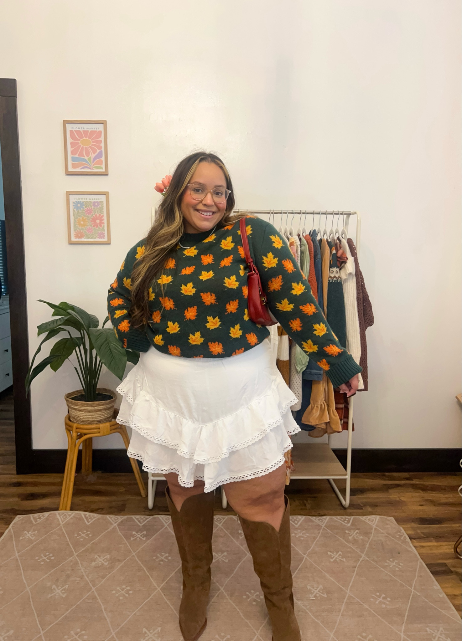 Fall outfit inspiration- Pumpkin Patch outfit idea! Sweater and skirts combo 
Extra wide calf boots! 
Skirt XXL
Sweater XL