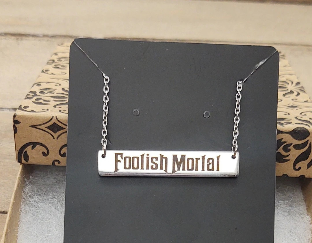 Foolish Mortal Haunted Mansion Inspired Stainless Steel Bar Dainty Necklace Halloween Jewelry Opt... | Etsy (US)
