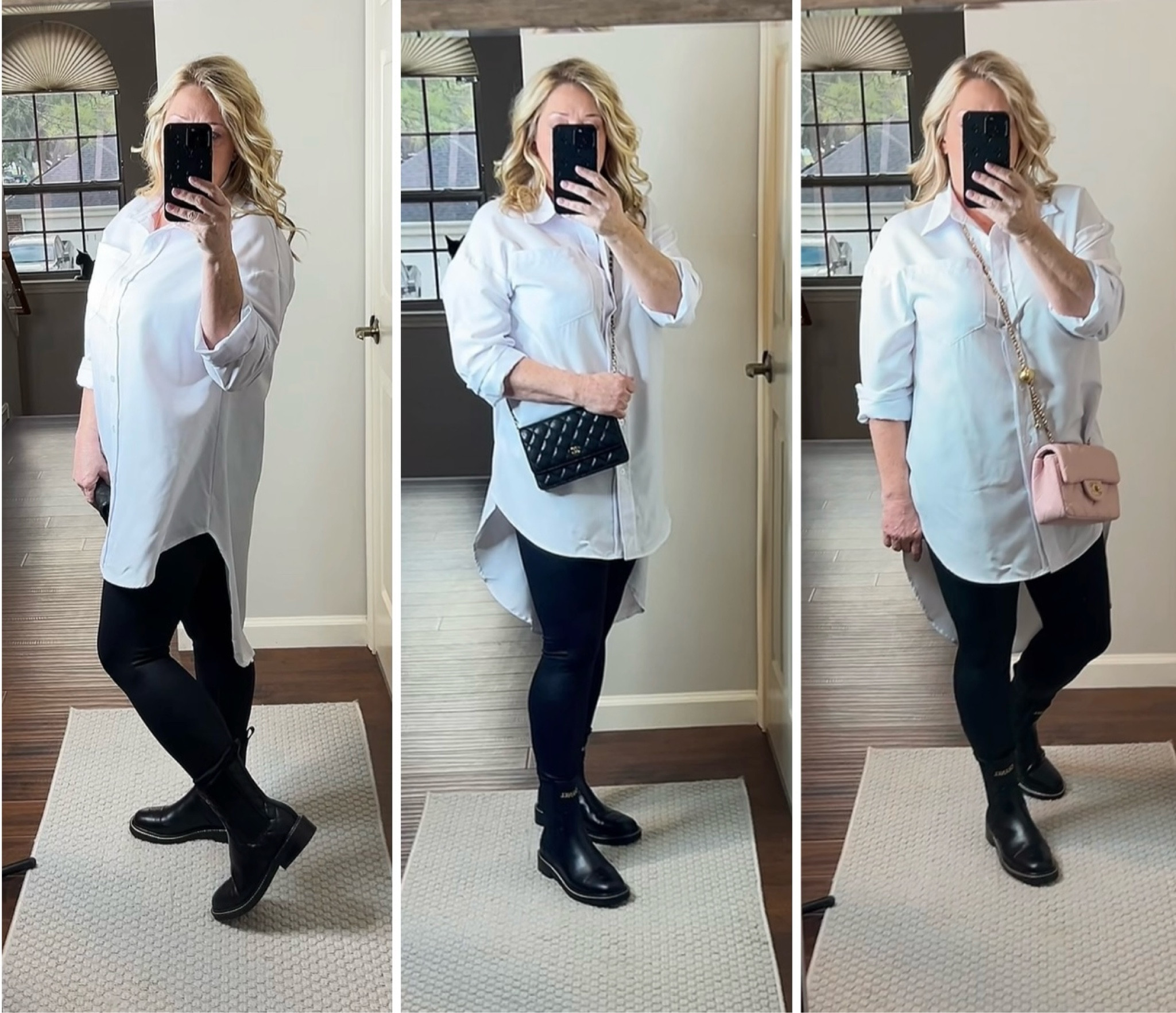 Loving this look
Over size button down shirt dress with the leggings and of course the boots! 

#LTKitbag #LTKU #LTKshoecrush