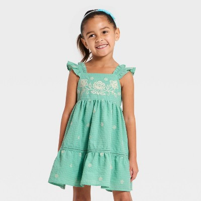 Toddler Girls' Floral Embroidered Dress - Cat & Jack™ Green 12M | Target