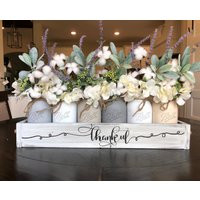 mason jar centerpiece, lambs ear decor, lavender decor, lambs ear wreath, lambs ear centerpiece, cotton wreath, cotton centerpiece, rustic | Etsy (US)