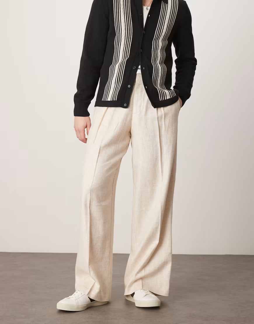 ASOS DESIGN smart linen blend wide leg trousers in cream-White | ASOS (Global)