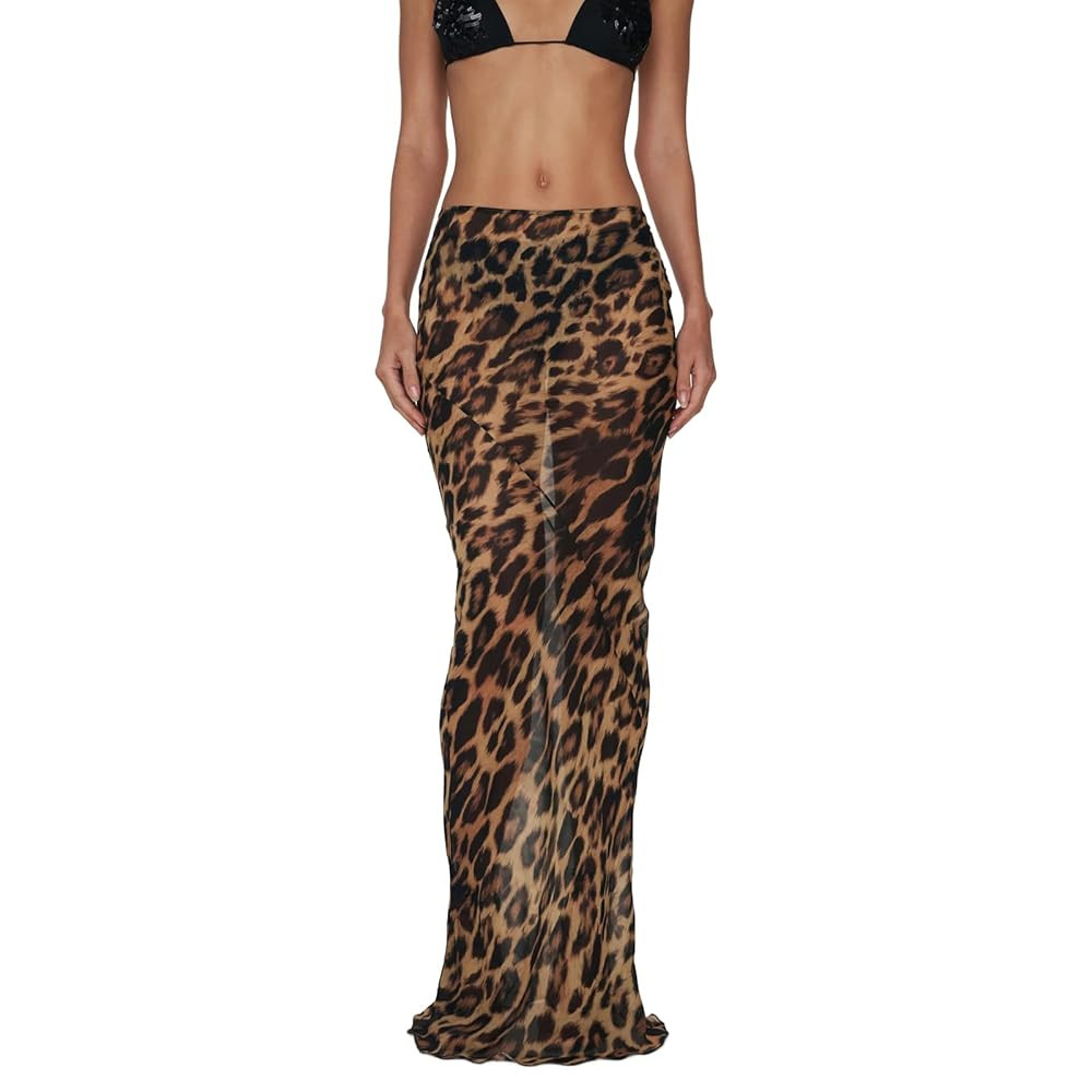 CocMouse Women's Leopard Print Satin Maxi Skirt Casual See Through Sexy Mid Waist Slim Fit Skirt ... | Amazon (UK)