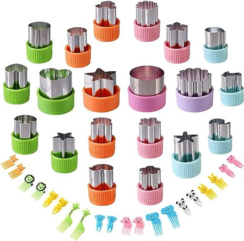 Vegetable Cutter Shapes Set for Kids – 20 Stainless Steel Mini Cookie & Fruit Cutters + 20 Cute Animal Food Picks & Forks – Bento Tools for Baking, Sandwich, Cheese, and Lunch Prep | Amazon (US)