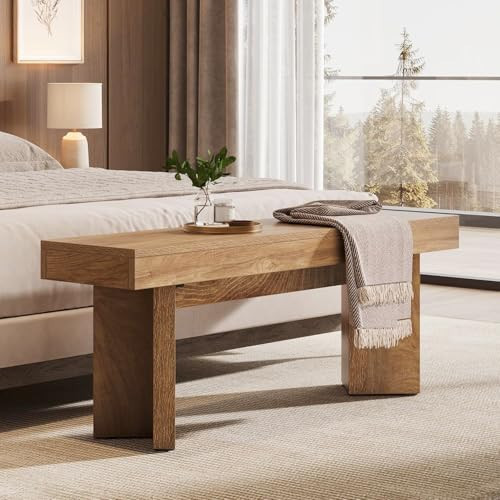Tribesigns Wooden Entryway Bench, 47" Farmhouse Indoor End of Bed Bench, Long Dining Benches Seat for Bedroom, Dining Room, Hallway, Foyer (Rustic Brown) | Amazon (US)