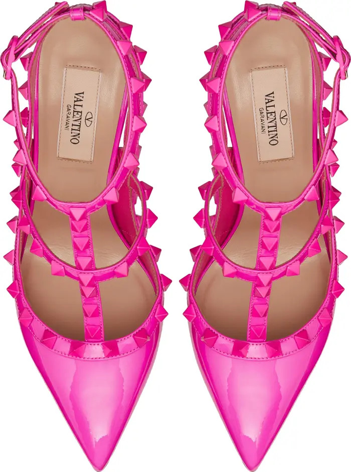 Rockstud Patent T-Strap Pointed Toe Pump | Nordstrom