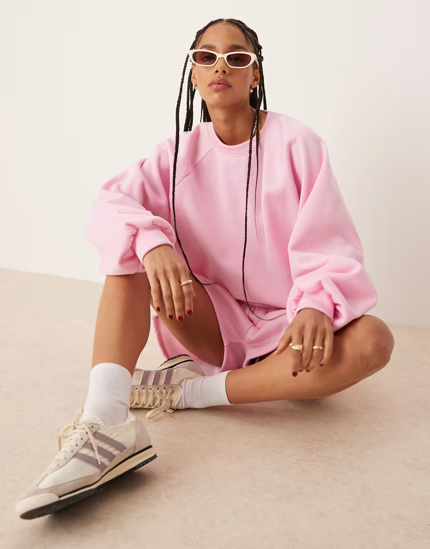ASOS DESIGN balloon sleeve sweat in pink (part of a set) | ASOS (Global)