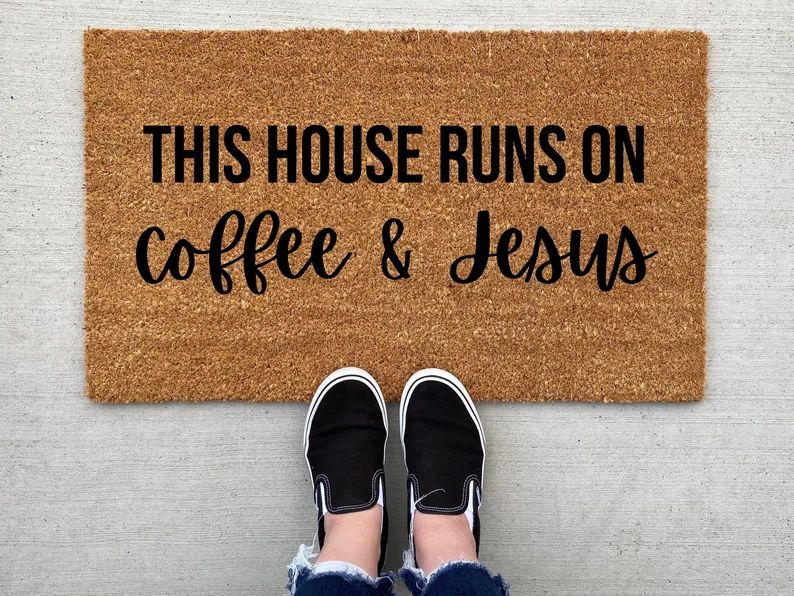 This House Runs on Coffee and Jesus Doormat Personalized - Etsy | Etsy (US)