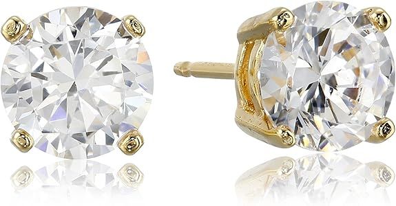 Amazon.com: Amazon Essentials Yellow Gold Plated Sterling Silver Round Cut Cubic Zirconia Stud Ea... | Amazon (US)