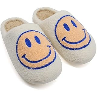 Smile Face Slippers for Women and Men Retro Soft Fluffy Warm Home Non-Slip Couple Style Casual Sh... | Amazon (US)
