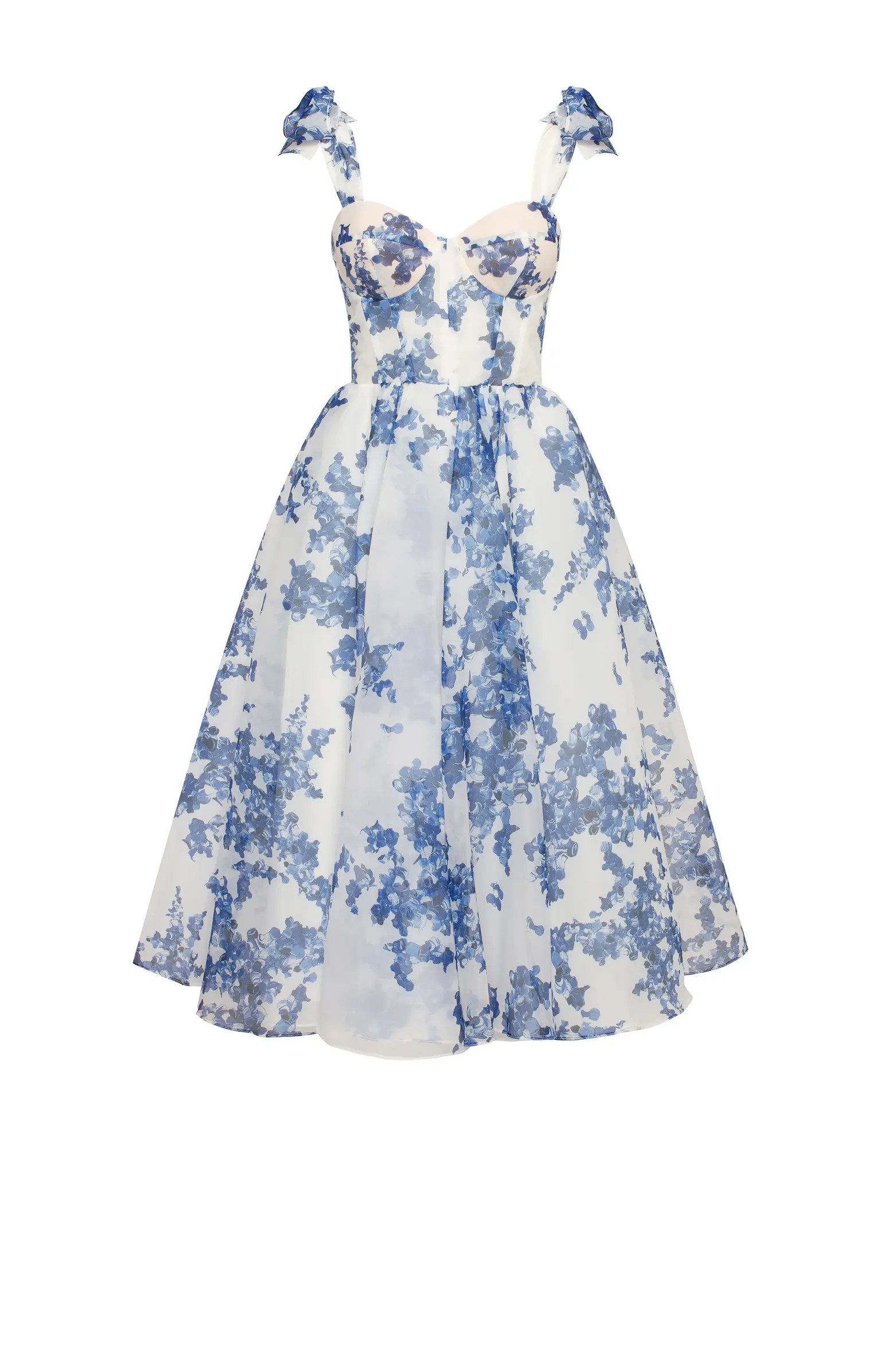 Charming Blue Hydrangea-Patterned Organza Midi Dress | Nordstrom