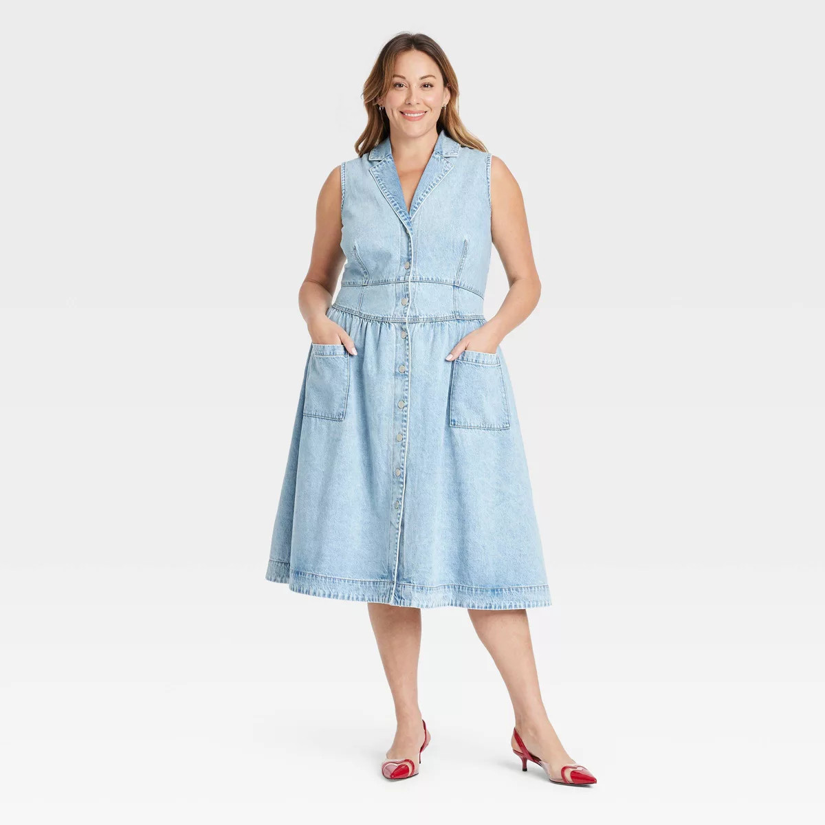 Women's Denim Midi A-Line Dress - Ava & Viv™ Light Wash | Target