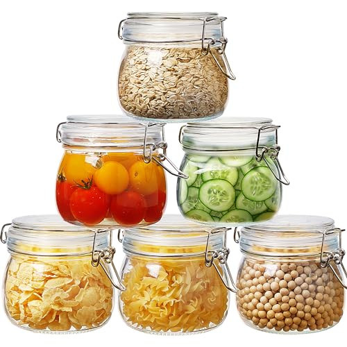 HomArtist Glass Jars with Airtight Lid Set of 6, 17 floz Wide Mouth Mason Jars with Clamp Lids,Glass Sealed Jars with Air Tight Lids, Best for Kitchen & Pantry Food Storage | Amazon (US)