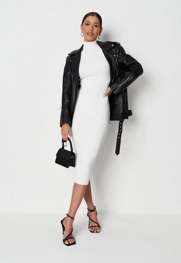 Missguided - Recycled White High Neck Knit Midaxi Dress | Missguided (US & CA)