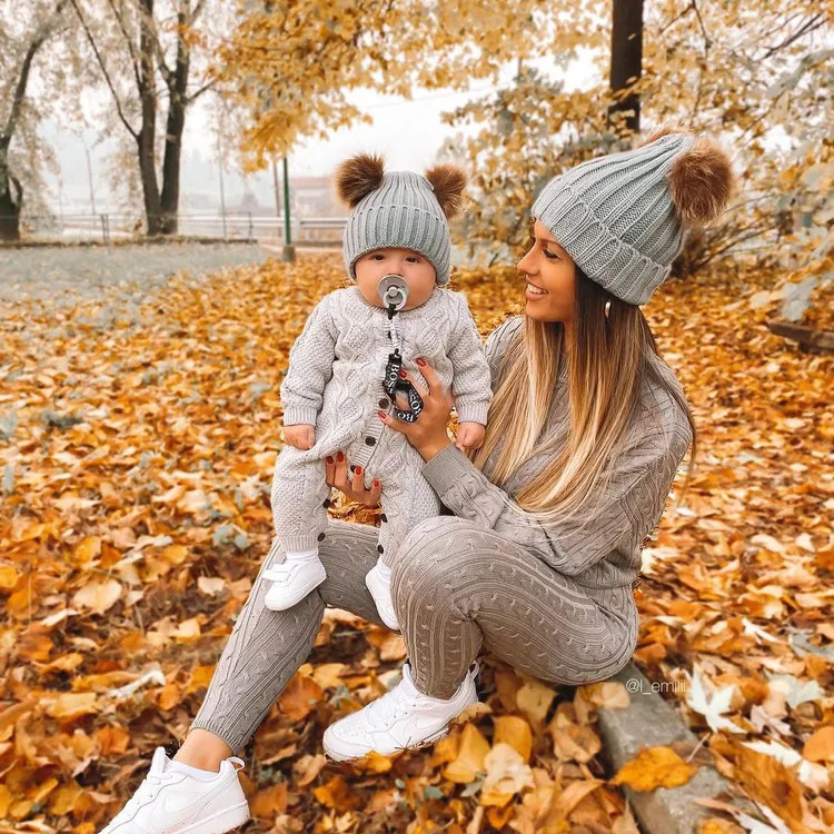 Double Hairball Knitted Hats for Mommy and Me | PatPat