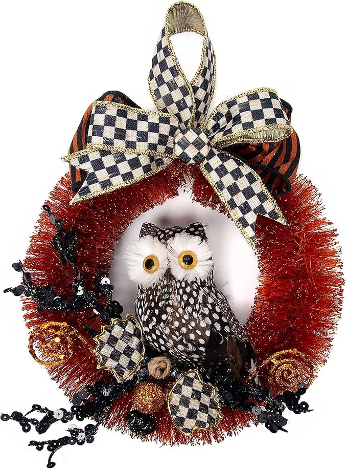 Amazon.com: MacKenzie-Childs Spotted Owl Wreath, Fall and Halloween Decoration, Small, Indoor Bot... | Amazon (US)