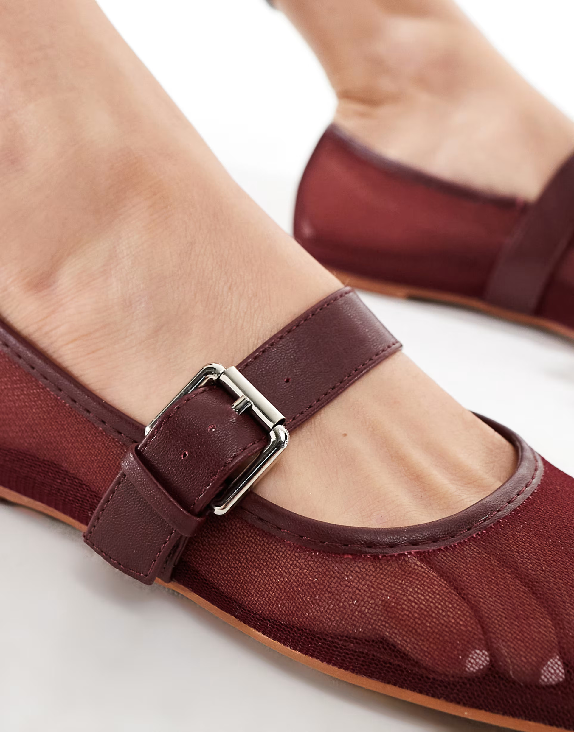 ASOS DESIGN Lou mesh mary jane ballet in burgundy | ASOS | ASOS (Global)
