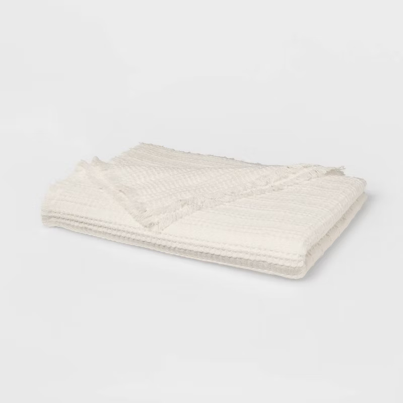 60"x80" Waffle Weave Fringed Bed Throw - Threshold™ | Target