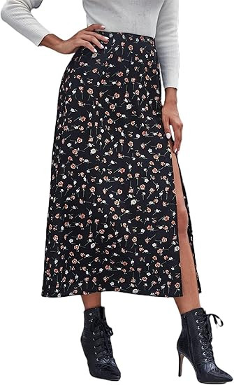 Avanova Women's Boho Leopard Print Thigh High Waist A Line Split Midi Skirt | Amazon (US)