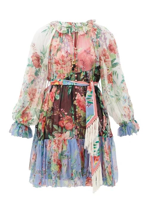 Zimmermann - Bellitude Floral-print Silk-chiffon Mini Dress - Womens - Multi | Matches (US)
