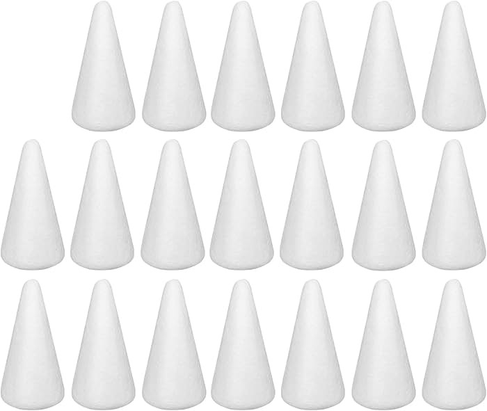 Crafjie Foam Cones for DIY Arts and Crafts (2.08 x 3.7in, 20 Pack), White Polystyrene Christmas T... | Amazon (US)