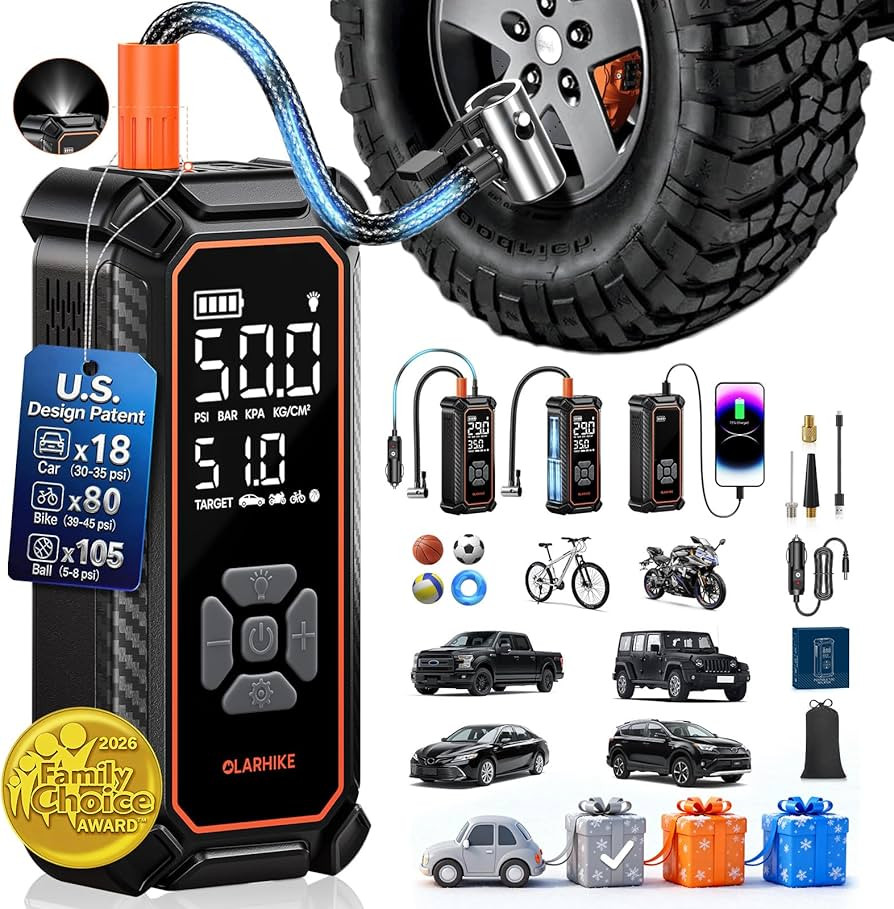 OlarHike Tire Inflator Portable Air Compressor, 150PSI Dual Power - 6000mAh & 12V DC, Cordless Ai... | Amazon (US)